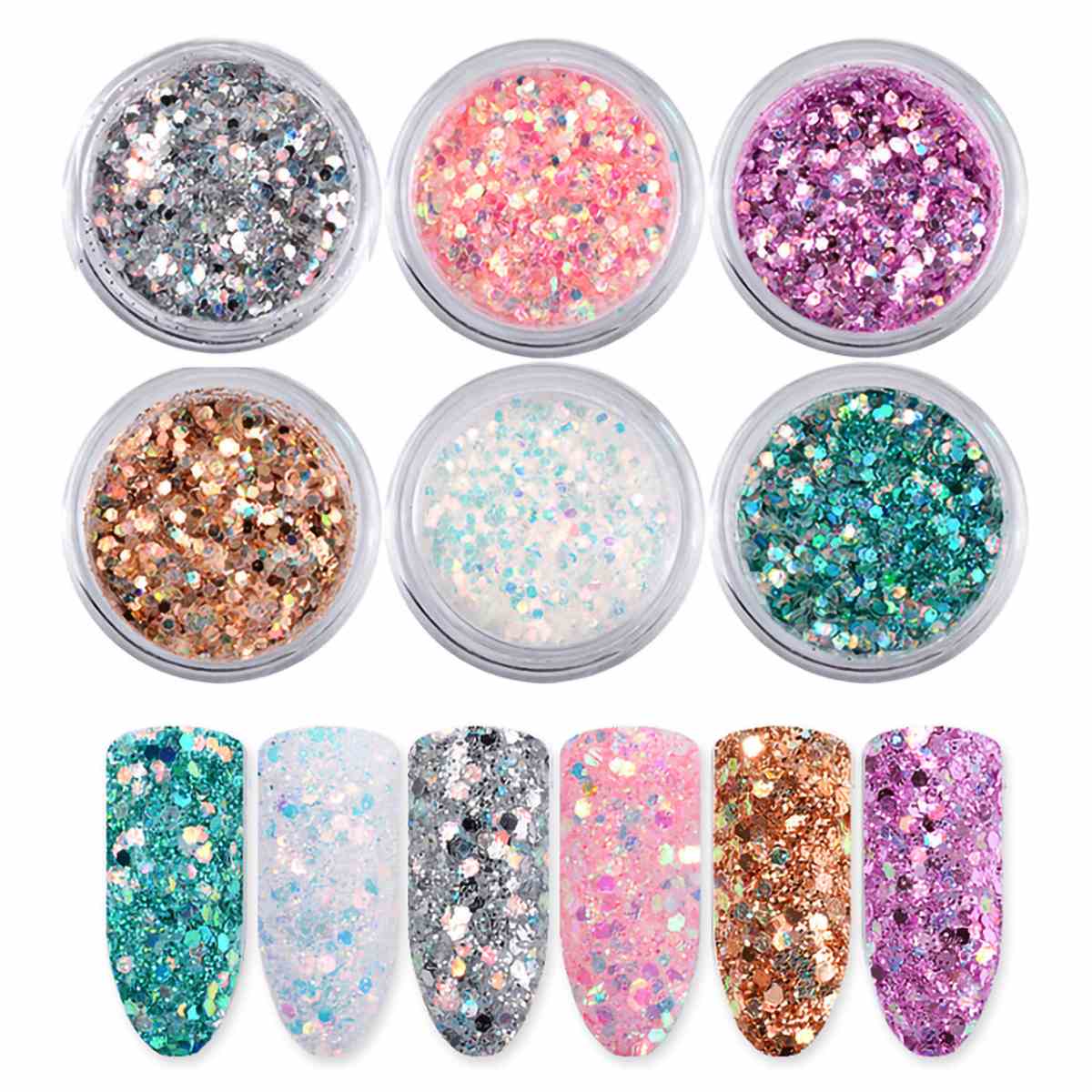 Brillantina (Glitter) de uñas holográfico 6 colores