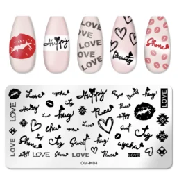 Nail Stamping Plate OM-H04 – Love, Text & Lips Designs