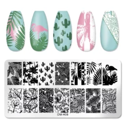Nail Stamping Plate OM-H08 – Tropical & Palm Designs