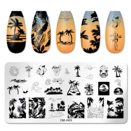 Nail Stamping Plate OM-H09 – Beach & Sunset Designs